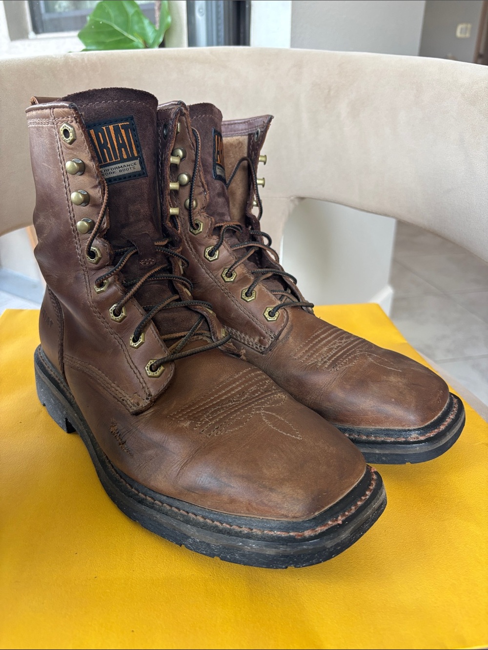 Ariat Brown Leather Lace-Up Work Boots